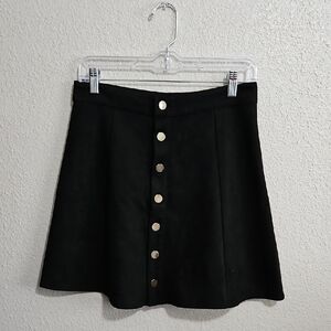 Faux Suede Black Button-Up Skirt